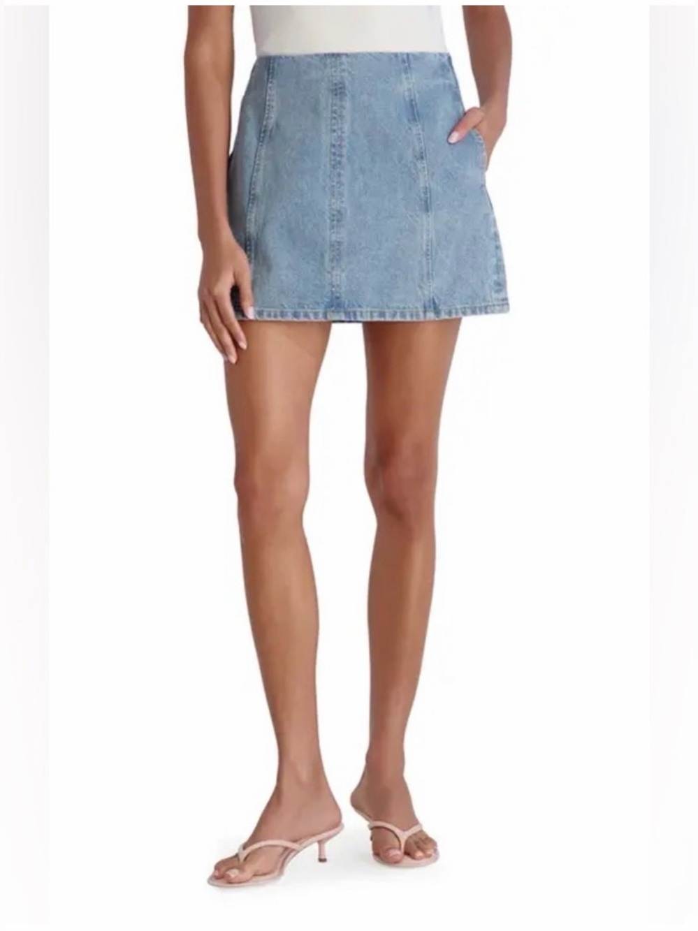 FREE PEOPLE Light Blue Denim Stretch A-line Mini Skirt Womens Size 6